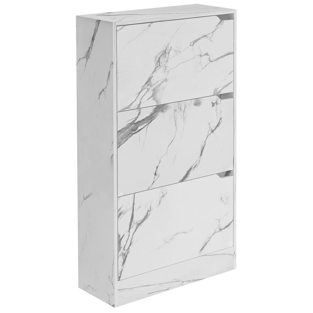 BAKAJI Scarpiera Portascarpe in Legno MDF con 3 Ante Porta Scarpe a Ribalta Maniglie a Scomparsa Doppia Profondità Dimensioni Compatte Slim 63 x 24 x 115 cm Salvaspazio Ingresso Casa (Marmo)