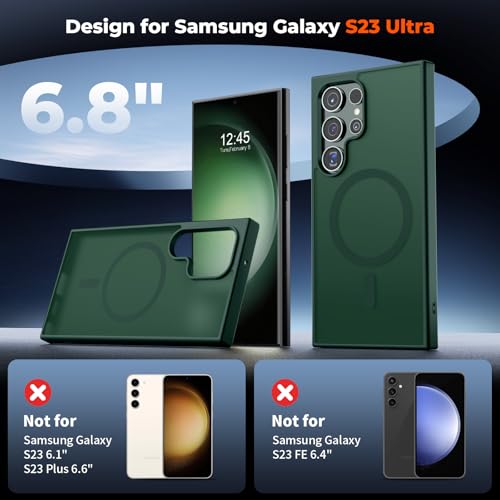 Image of SUPFINE Magnetic for Samsung Galaxy S23 Ultra Case with Screen Protector, (Built-in Magnets) (Military Grade Drop Protection) Slim Translucent Shockproof Phone Case,Forest Green
