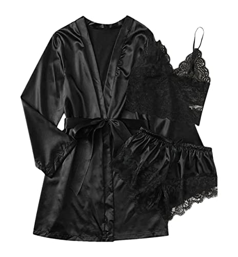 Ensemble pyjama en soie grande taille résolvant le manque de confort nocturne robe noire XXL