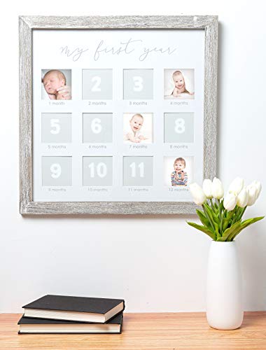 Pearhead My First Year Photo Moments Baby Keepsake Frame, Baby’s First Year Photo Frame, Mother’s Day Accessory, Gender-Neutral Baby Milestone Nursery Décor, Rustic #TOP1