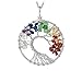Silver Plated 7 Chakra Tree of Life Pendant Necklace Family Tree Root Multicolor Rainbow Handmade Gemstone Necklace for Women Girls