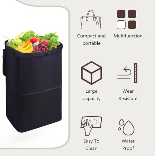 Einkaufswagen Tasche, Trolley Taschen Einkaufs Handwagen Tasche Ersatztasche Tasche für Einkaufstrolley Faltbare wasserdichte Oxford Stoff Aufbewahrungstasche 55x34x24cm Schwarz – Bild 5