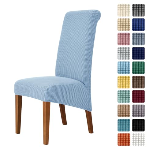 Odot Chair Covers Set of 2/4/6, Elastic Dining Chairs Seat Covers Solid Colours Jacquard Dining Chair Covers, Washable High Back Stretch Chair Cover for Restaurant (Sky Blue,Set of 6)