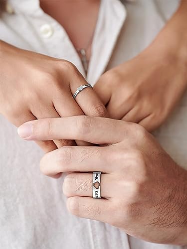 Custom4U Stainless Steel Promise Rings for Couples Custom Couple Rings for Him and Her Set Engraved Name Love Heart Wedding Band Anniversary Birthday Valentines Day Jewelry Gifts (with Gift Box)2