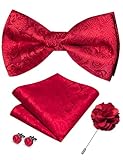 RBOCOTT Bowtie Red Paisley Pre-tied Bow Tie and Pocket square with Cufflinks Lapel Pin Sets for Men 4PCS(27)
