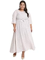 U&F Plus Size Women White & Red Floral Printed Crepe Maxi Dress