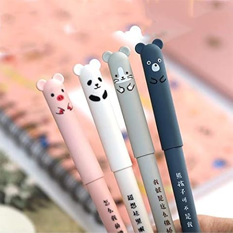 8pcs Cute Kawaii Cartoon Cat Pig Bear Panda Animal Gel Ink Pen Ballpoint 0.35mm Blue Ink Student Pens Rollerball Pens for Student Gift Stationery Office Supplies, Erasable Pens Friction Erasable Pen Cover