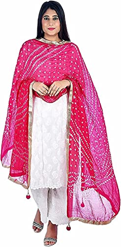 ETHINIC Craft Hub® Women's Tapara Silk Bandhani Bandhej Dupatta for Women, Heavy Dupatta with Gota Work and Latkan3