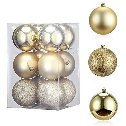 RSAAUD® 12 pcs Golden Christmas Ball,Christmas Balls Ornaments for Xmas Christmas Tree .Hanging Ball for Holiday Decoration, Xmas Tree Hanging, Christmas Bubble
