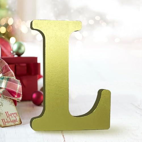 AOCEAN 6 Inch Golden Wood Letters Unfinished Wooden Letters for Wall Decor Decorative Standing Letters Slices Sign Board for Crafts Christmas Decoration Home Party Projects (L)