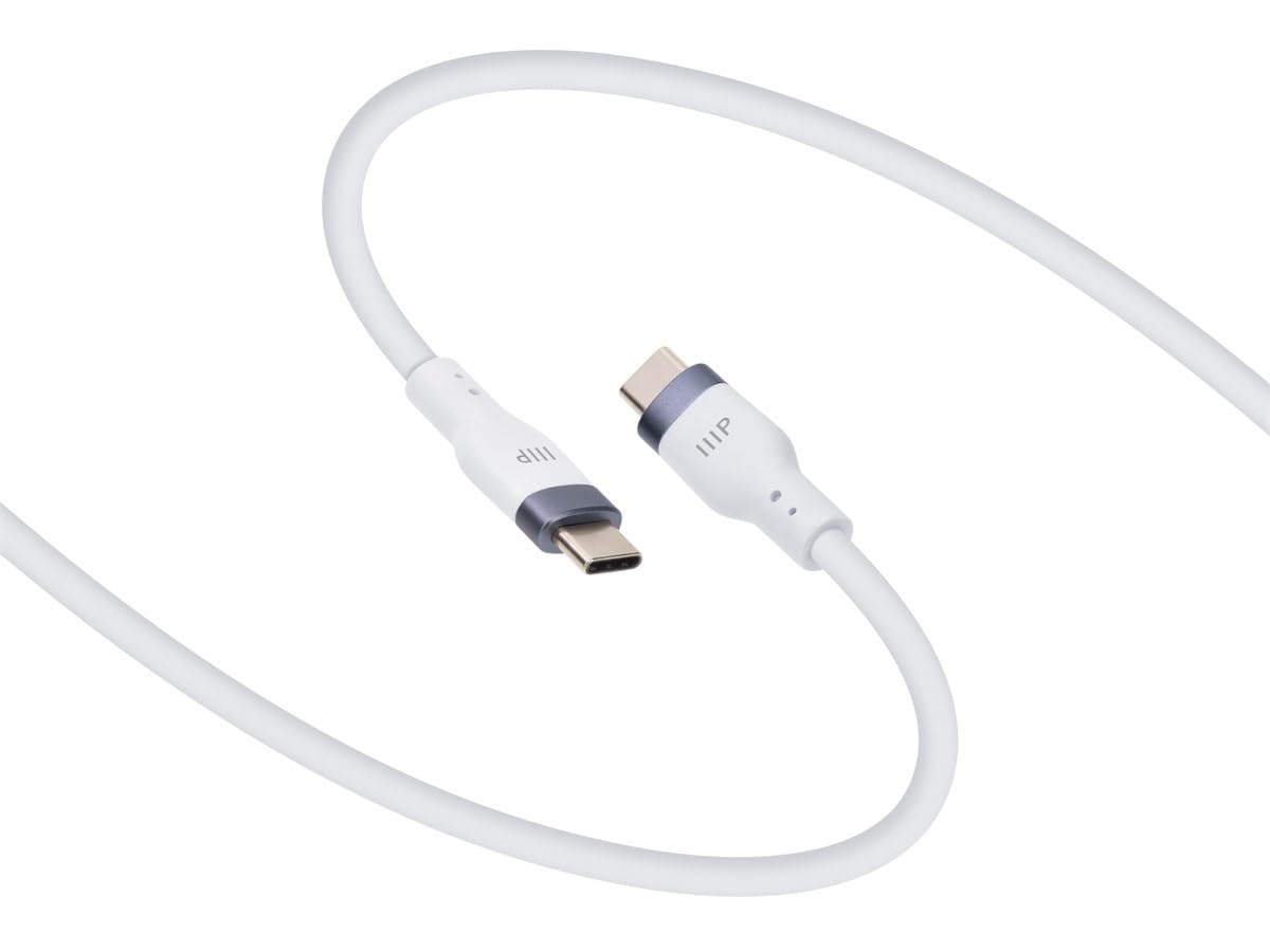 Monoprice Cavo di ricarica in silicone da USB-C a USB-C, USB 2.0, 240 W, ultra flessibile, 3 m, bianco, confezione da 2