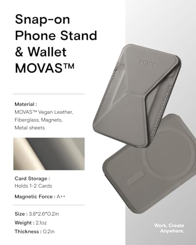 Image of MOFT Magsafe Wallet Stand Compatible with iPhone 16 /15 /14 /13 /12 Series, Angle Adjustment & MOVAS Phone Stand,Light Taupe