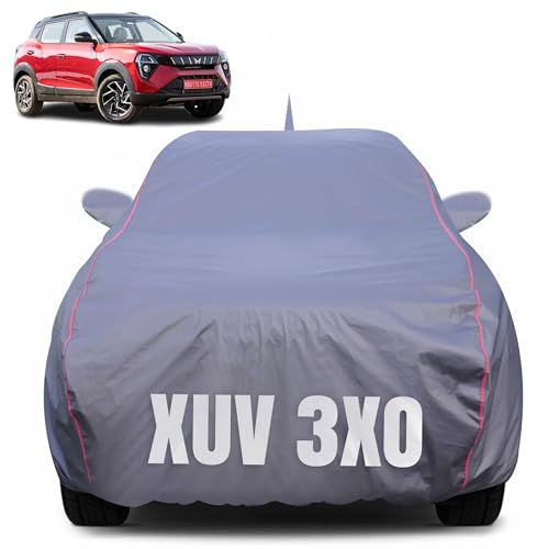 Image of 100% Waterproof Car Body Cover for Mahindra XUV 3XO (2024-2025) with Mirror Pocket (Heat & UV Resistant, Triple Stitched, Soft Lining, Bottom Elastic & Piping) Grey