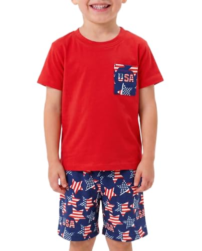 Image of Boys 2pc Shorts Set Outfit Short Sleeve Shirt with Fun Applique Print and Shorts