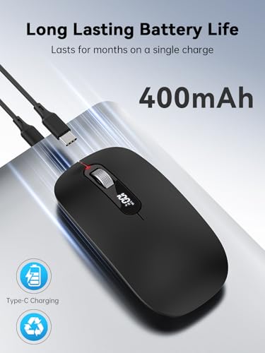 Image of Wireless Bluetooth Mouse, LED Slim (Bluetooth 4.0 /5.0 + USB) 2.4GHz Rechargeable Silent Bluetooth Wireless Mouse with Type C Adapter for Laptop /MacBook /iPad OS 13 and Above(Black)