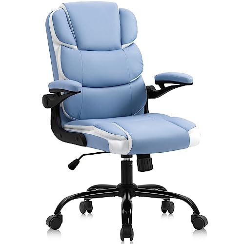 Seatzone Blue Office Chair With Wheels,Comfy Rolling Desk Chair With Lumbar Support Leather Computer Chairs For Women,Teens #TOP6