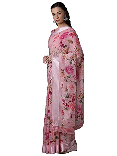 Image of AKHILAM Women's Cotton Silk with Satin Patta Printed Saree with Unstitched Blouse Piece(Light Pink F0PREMA108)