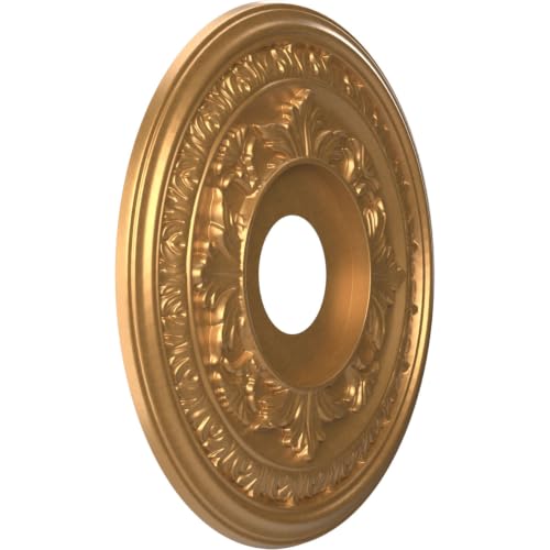 Image of Ekena Millwork CMP16BABGL Baltimore Thermoformed PVC Ceiling Medallion (Fits Canopies up to 6 1 /2 inch), 16 inchOD x 3 1 /2 inchID x 1 inchP, Bright Coat Gold