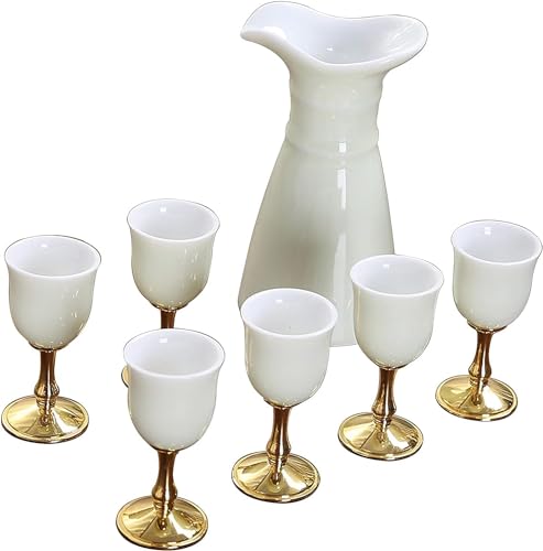 Sake Set Japanese, Sake Pot Sake Cup Modern Used for Home Party and Great Gifts, Sake Cups + Sake Pot + Gift Box Packaging,White,Practical (White A)