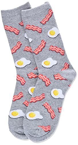 Hot Sox Boys' Big Food Novelty Casual Crew Socks, Eggs And Bacon (Grey Heather), Large/X-Large Youth #TOP3