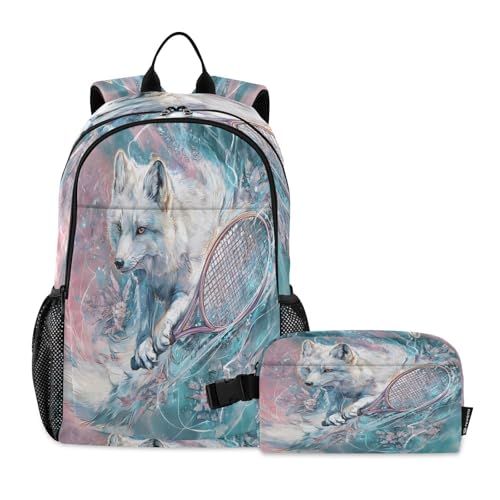 ALAZA Glowing Fox with Racket Kids Backpack Elementary Girls Boys Bookbag Rucksack Primary School Bag Backpack Set with Lunch Bag