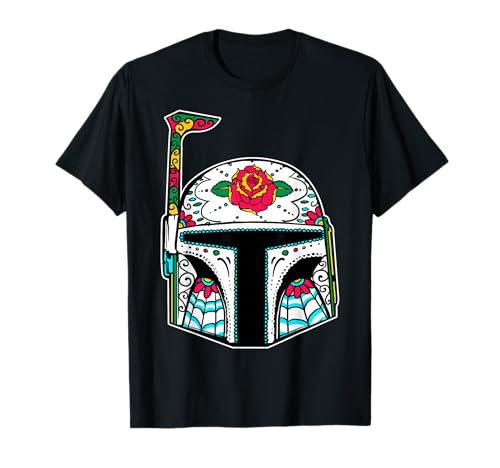 T-shirt Boba Fett Star Wars imprimé Sugar Skull Mandalorian en coton noir pour fan de la saga