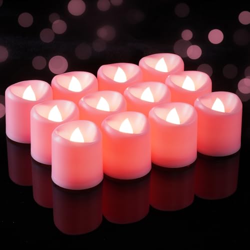 5plots 12Pack Pink Flameless Votive Candles Flickering Fake Candles