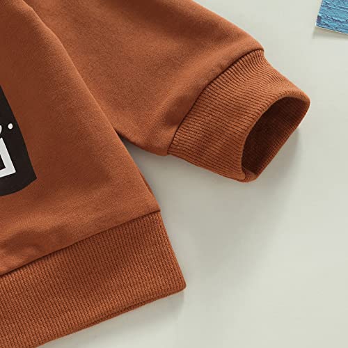 Toddler Baby Boy Clothes Solid Color Long Sleeve Crewneck Sweatshirt Top Casual Pants Set 2Pcs Fall Winter Outfits (Mama Is My Bestie- Brown & Grey, 12-18 Months) #TOP3