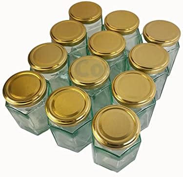 COS Glass Hexagonal Jam Jar 190ml With Gold Lids - Pack Of 12