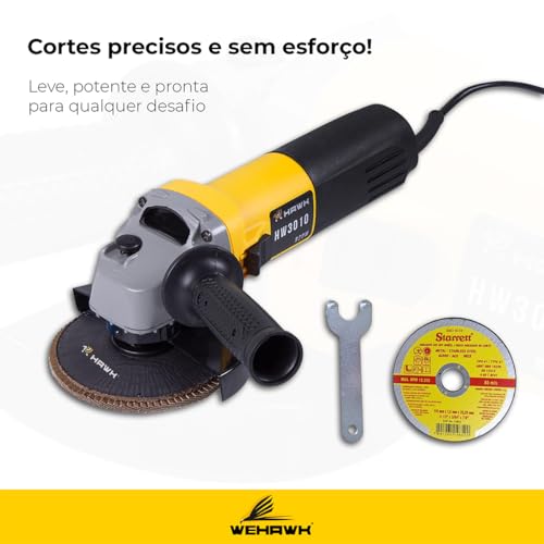 Esmerilhadeira Angular Potente 850W Hawk 13.000RPM HW3010 115mm com Disco de Corte (220V)