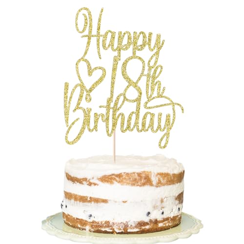 FLORCMET Gold Glitter Happy 18th Birthday Cake Topper