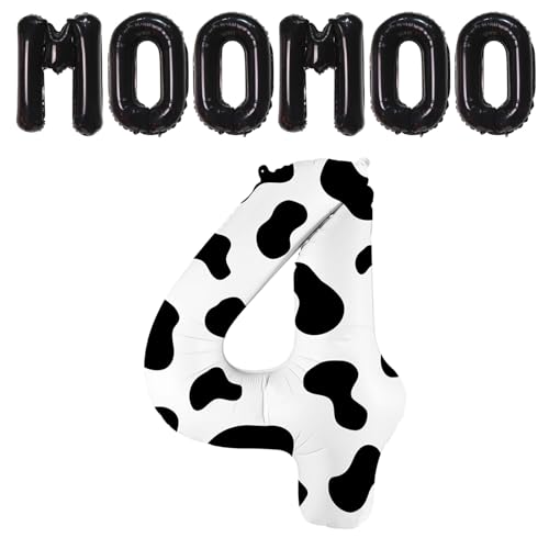 Image of 40 Inch Cow Print Balloon, Number 4 balloons Cow Balloons for 4st birthday decoration, Large Cow Number Balloons for western party decorations Baby Shower Animal Theme Party Holiday Decor