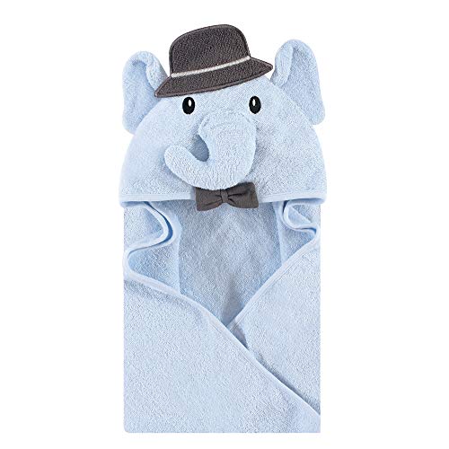 Image of Hudson Baby Unisex Baby Cotton Animal Face Hooded Towel, Blue Charcoal Elephant, One Size