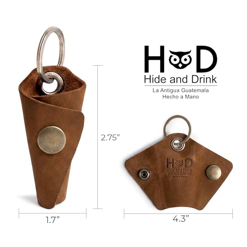 Image of Hide & Drink Full Grain Leather Wrap Keychain, Organizer Snap Closure, Key Ring Cover, Silencer Sleeve Key Holder for Men
