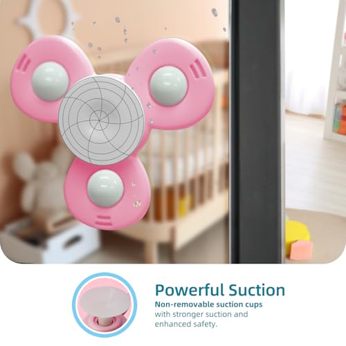 Image of LiKee Strong Suction Cup Fidget Rotating Sensory Bath Toys for Baby Christmas Stocking Stuffers, Airplane Car Travel Table & Window Toys for Toddler Boys and Girls, 10+ Months