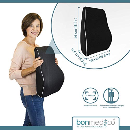 bonmedico Cojin Lumbar Ortopedico - Almohada Ergonomica de Espuma Viscoelastica para Silla de Oficina, Coche y Sofá - Soporte Espalda y Cuello