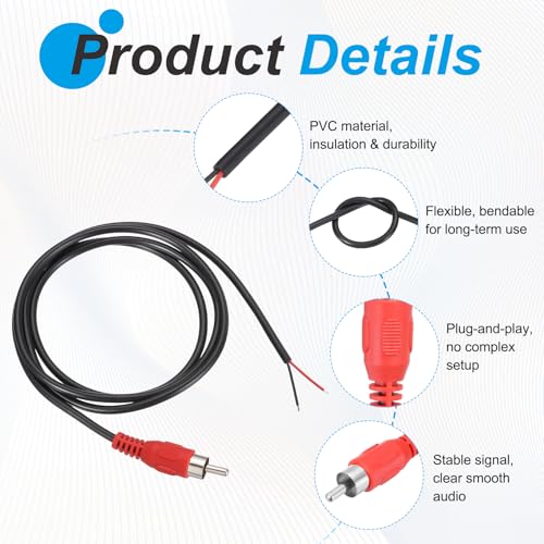 Cable de altavoz RCA a cable desnudo 22 AWG MECCANIXITY conector macho rojo para audio de 3.3 pies 4