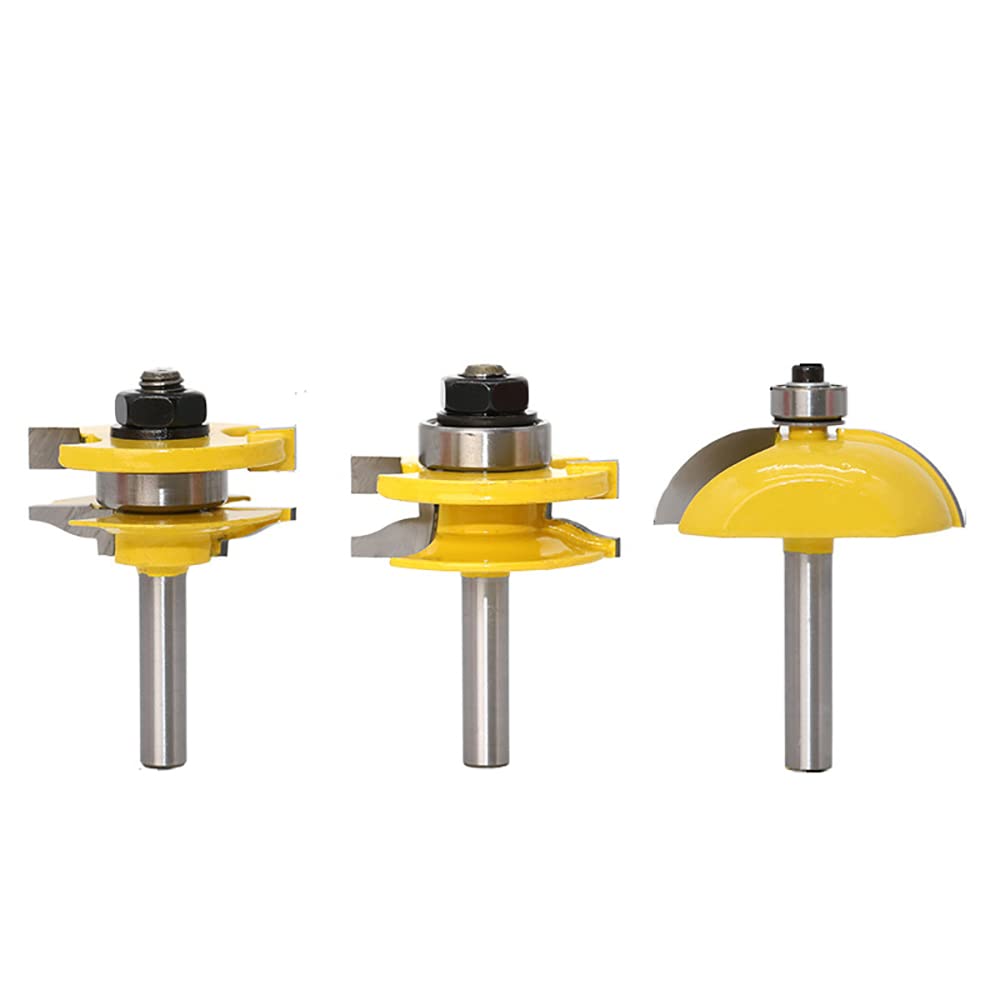 3PCS Router Bit Set 8mm Shank, Raised Panel Cabinet Door Router Bits, Woodworking Wood Cutter, Wood Carbide Groove Tongue Milling Tool