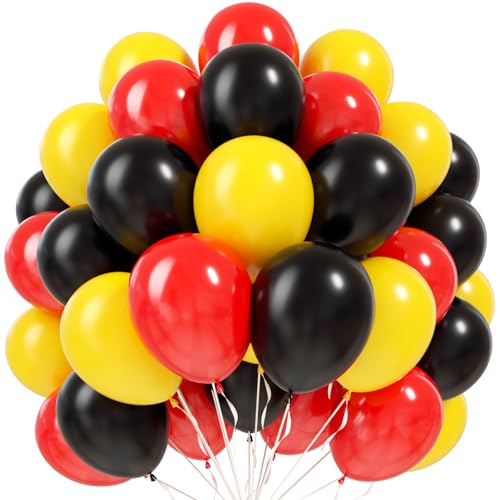 Image of Red and Yellow Black Balloons - 100Pcs 12 inch Mouse Color Cartoon Balloons Round Latex Balloons for Mouse Theme Kids Birthday Baby Shower Wedding Anniversary Party Decorations Supplies