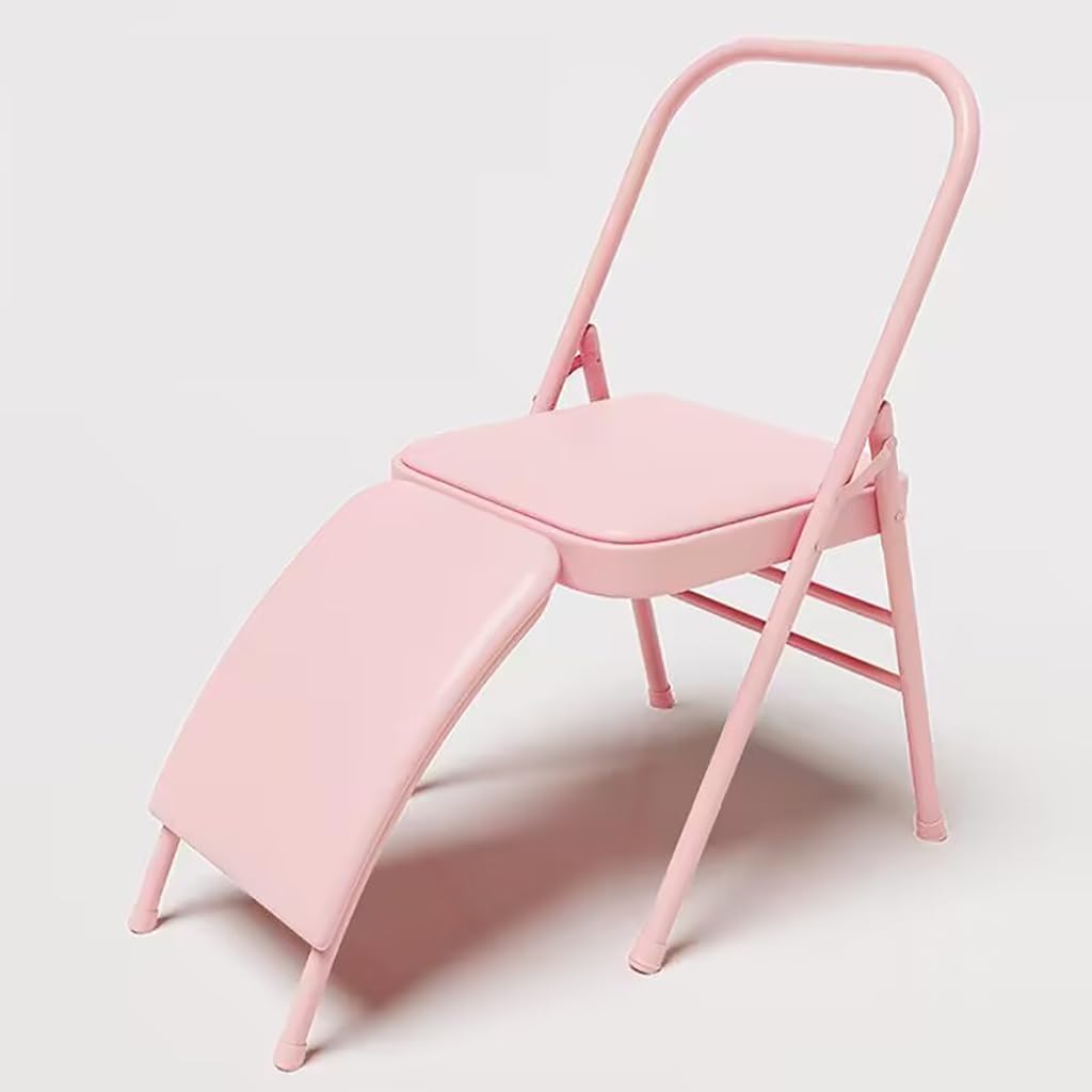 Yoga Chair Iyengar,Yoga Auxiliary Foldable Chair with Lumbar Back Support BalanceYoga Equipment Metal Folding Chair Balance Handstand Training Tool,Pink Waist Drag- 45 * 41 * 82.5CM