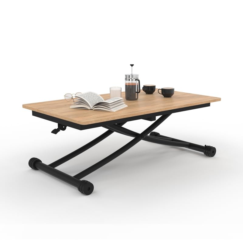 IDMarket Urbana - Mesa de centro elevable en mesa de comedor rectangular de madera y negro, diseño industrial