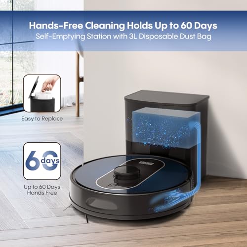 Image of Robot Vacuum and Mop Self Emptying, 5000Pa Suction, LiDAR Navigation, Smart Obstacle Avoidance, Home Mapping, No-Go Zone, 60-Day Hands-Free Cleaning, Idear for Homes with Pets, Carpet & Hard Floors