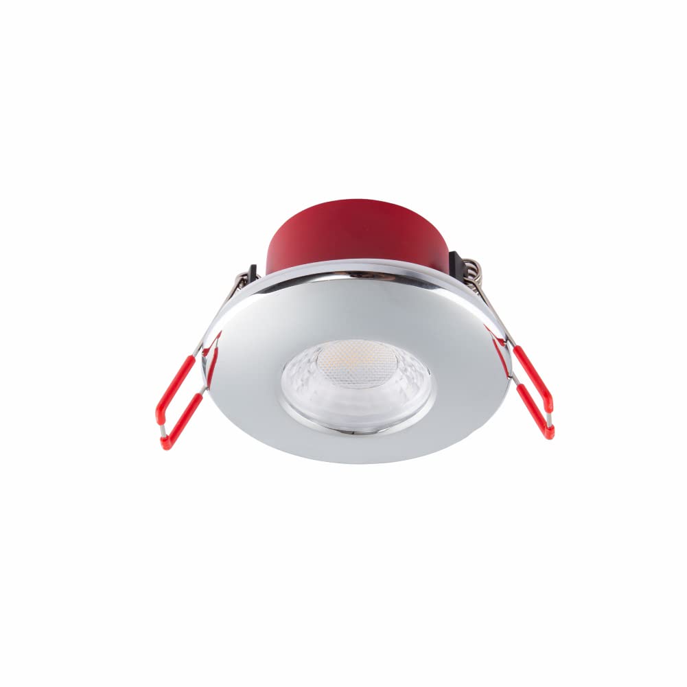 Tekled Polished Chrome 5.5W Led Downlight Fire Rated Ip65 Bathroom 550Lm Dimmable 68Mm Cutout Cool White 4000K