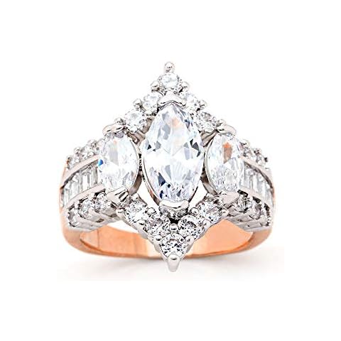 UFOORO Engagement Rings Inspired by Royal Wedding: 3 Stone Cubic Zirconia Crown & Simulated Gemstone Promise Ring: 18K Yellow Gold, 18K Rose Gold & Rhodium Plating, Size 5-10 Cover