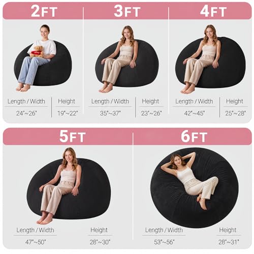 Image of HABUTWAY 5FT Bean Bag Chair Teardrop Bean Bag Chairs for Adults beanbag with Memory Foam Filled with Dual-Tone Unique Combination Corduroy & Luxury Distressed Velvet Washable Cover,Velvet Black