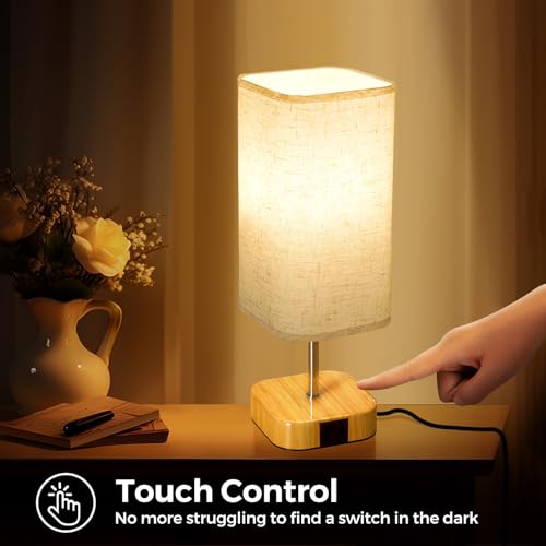 Suright Touch Control Bedside Lamps, Stepless Dimmable Table Lamp with USB A+C Charging Ports, Touch Lamps Bedside with Brightness Memory Function for Bedroom Living Room (LED Bulb Included) - Cosy Home Interiors Suright Touch Control Bedside Lamps, Stepless Dimmable Table Lamp with USB A+C Charging Ports, Touch Lamps Bedside with Brightness Memory Function for Bedroom Living Room (LED Bulb Included) - Image 3