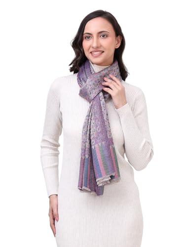 Image of EH Pashmina Stole, Reversible Jamawar weave in beautiful paisley & floral, very soft MODAL fabric, all season Stole, Scarf, Wrap.