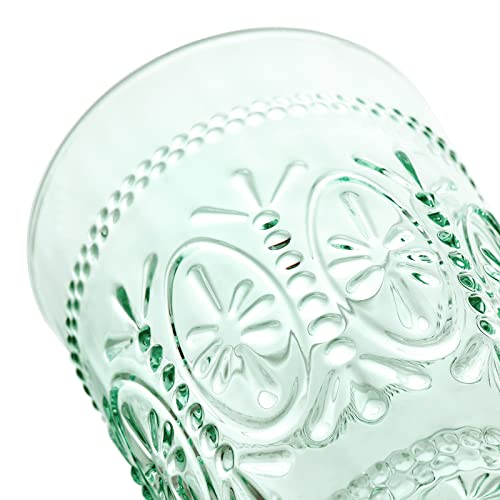 Creativeland 4 Pack Colored Vintage Drinking Glasses, 15.5 Oz Romantic Embossed Water Glasses, Colored Tumblers Tempered Glass, Vintage Glassware Set For Juice, Beverages, Beer, Cocktail (Green) #TOP4