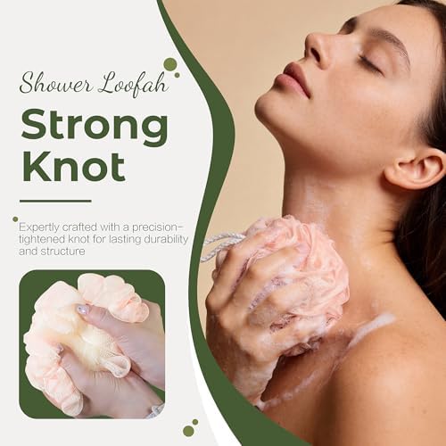 Yolaist Loofah Sponge 4 Pack, Exfoliating Body Scrubber for Shower, Soft Bath Sponges with Hanging Loop, 60G Gentle Loofah for Women Men (Pastel Colors) - 4