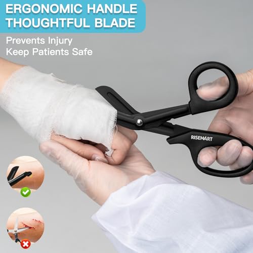 Trauma Shears - RISEMART Bandage Scissors for Nurses, 7.5" Fluoride Coated Non-stick Blades Stainless Steel Nursing Scissors for Doctor, Nurses, Nursing Students, EMS, EMT - Thumbnail 4